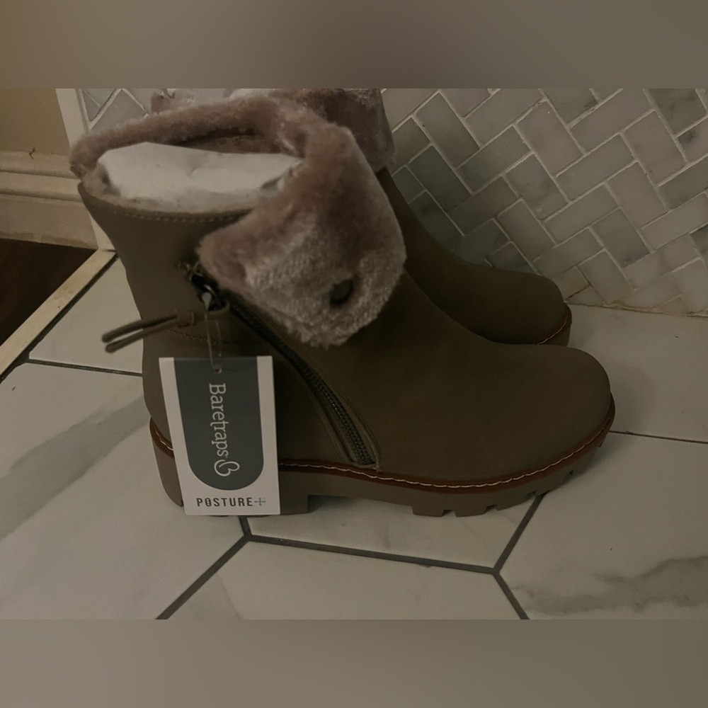 BareTraps Tan Faux Fur Cuff Ankle Boots